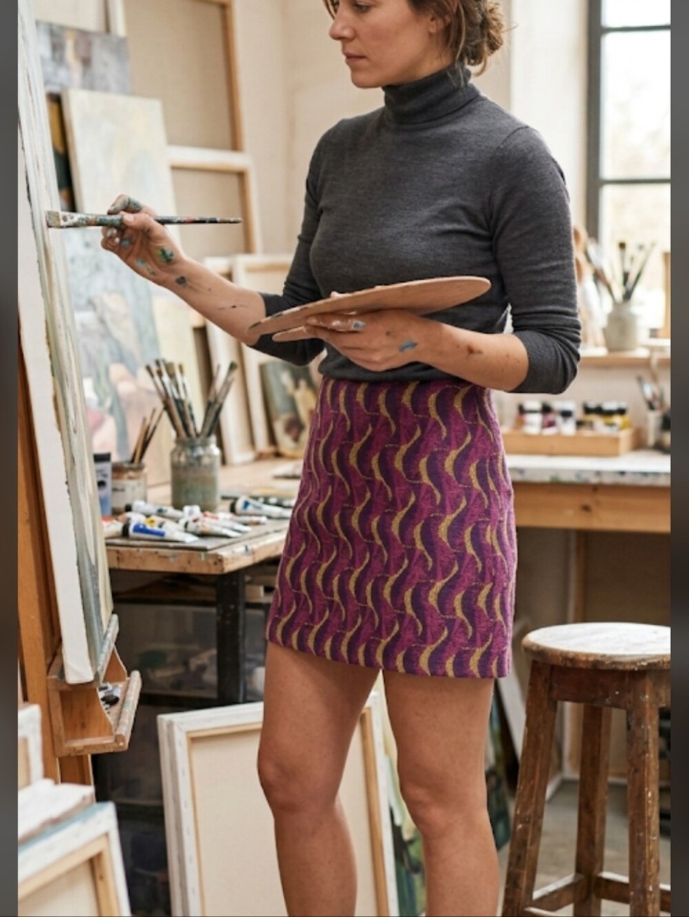 New purple op art mini skirt S Grain de Malice